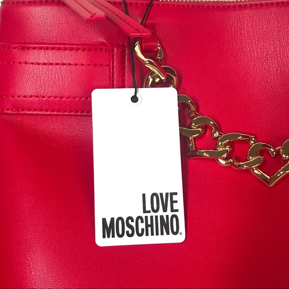 LOVE MOSCHINO NWT Red Handbag with Heart Chain - Picture 14 of 15